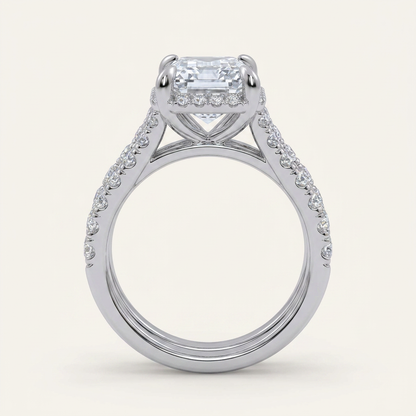 4.53CT Emerald Cut Certified Lab Grown Diamond Hidden Halo Bridal Set