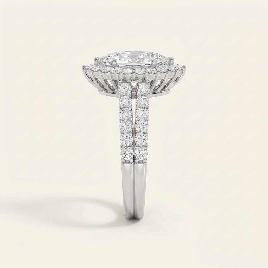4.00CT Marquise Cut Lab Grown Diamond Halo Bridal Set