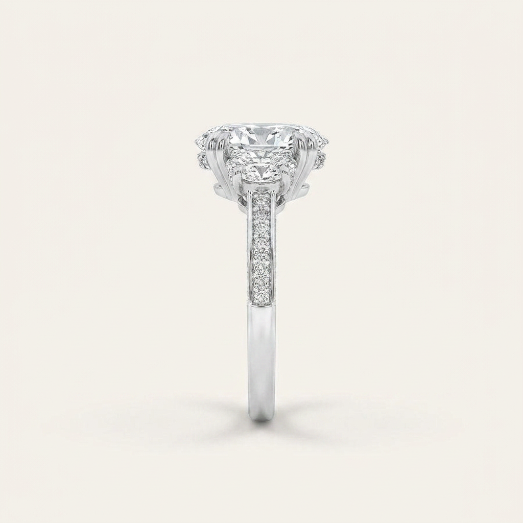 3CT Oval Cut Lab Grown Diamond Three Stone Engagement Ring