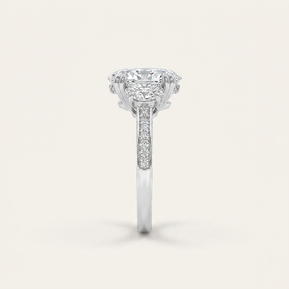 3CT Oval Cut Lab Grown Diamond Three Stone Engagement Ring