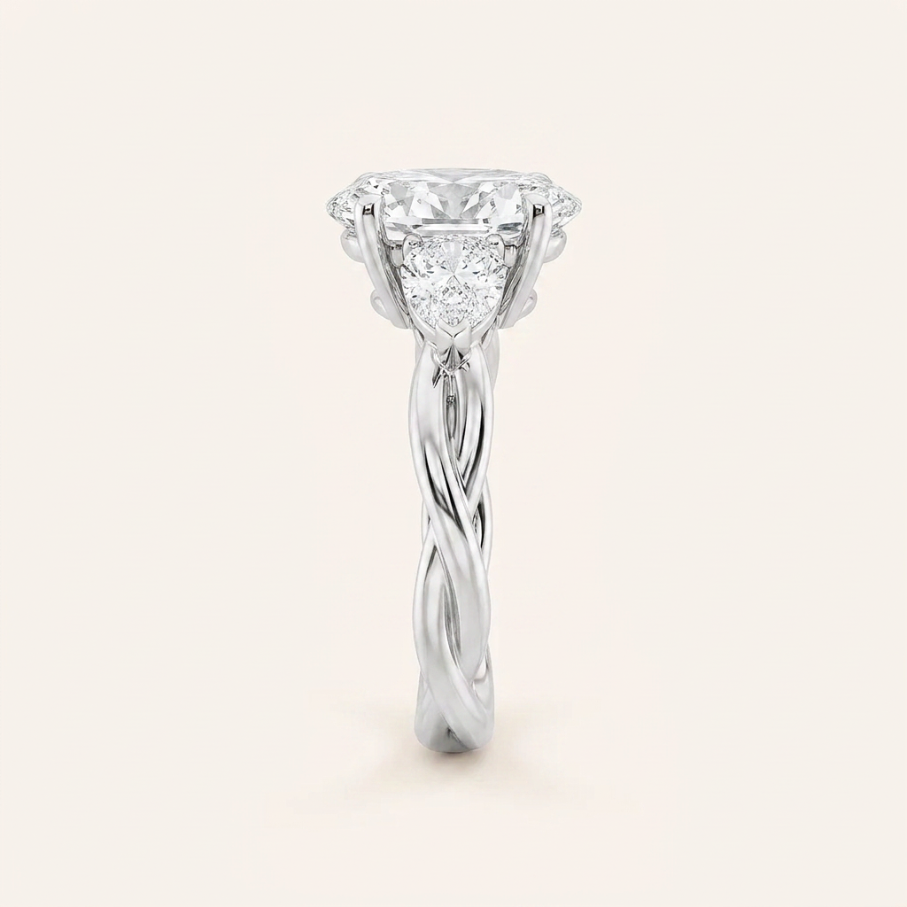 2.00 Ct Oval Cut Lab Grown Diamond Three Stone Ring