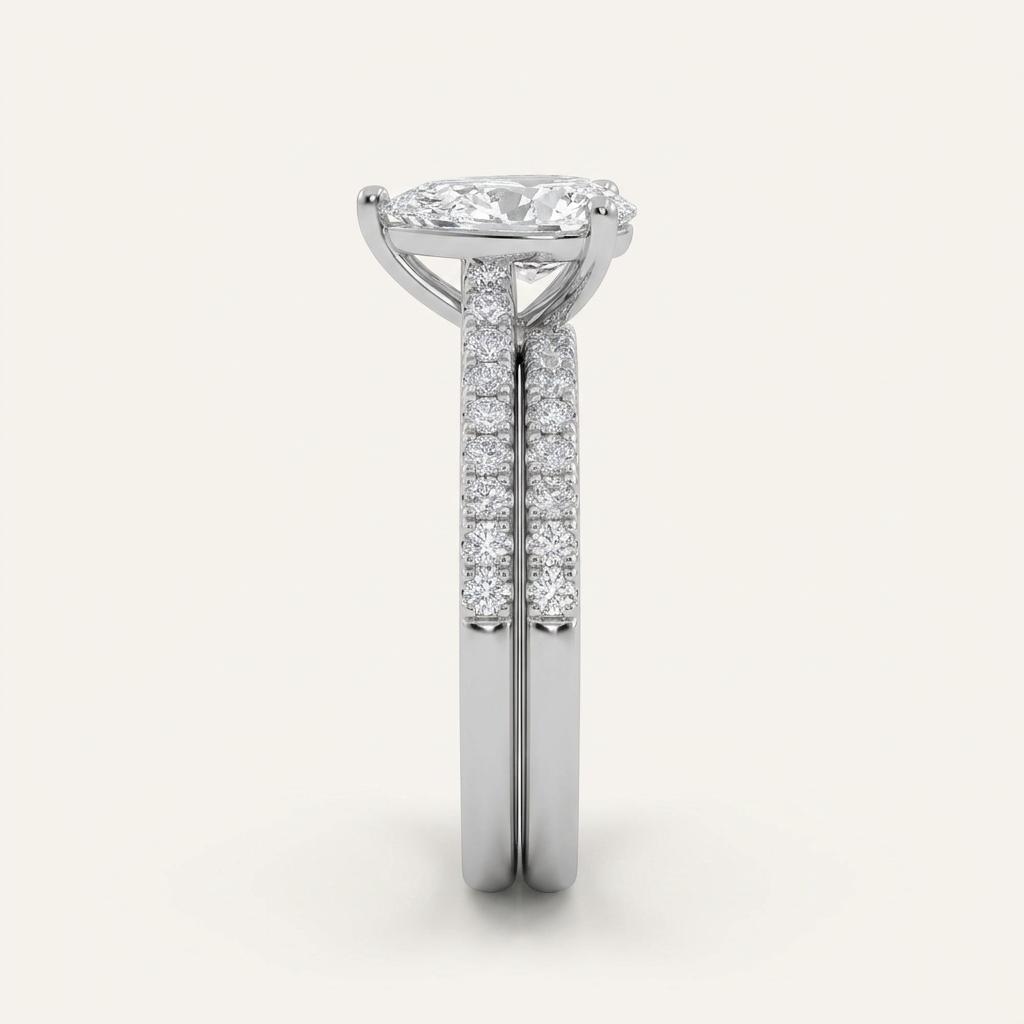 1.28CT Pear Cut Lab Grown Diamond Bridal Set