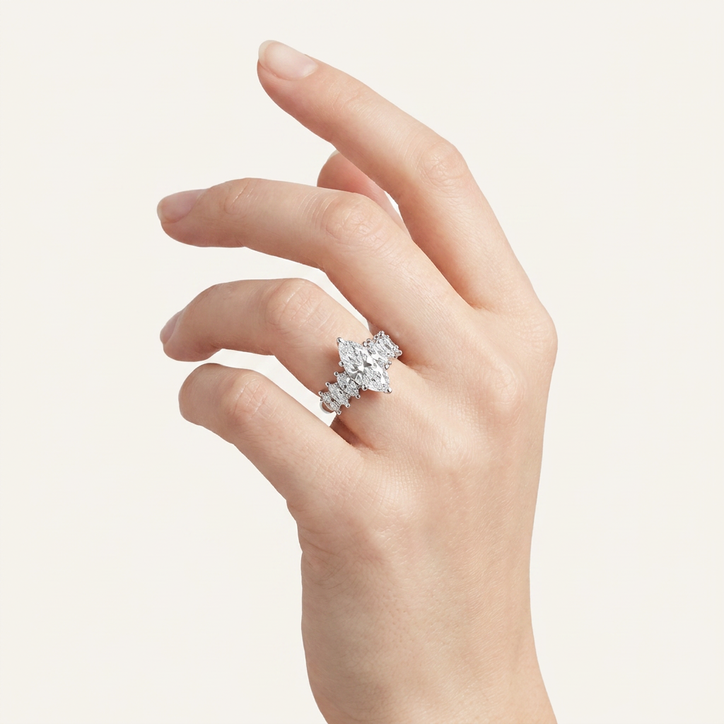 4.56CT Marquise Cut Certified Lab Grown Diamond Cluster Ring