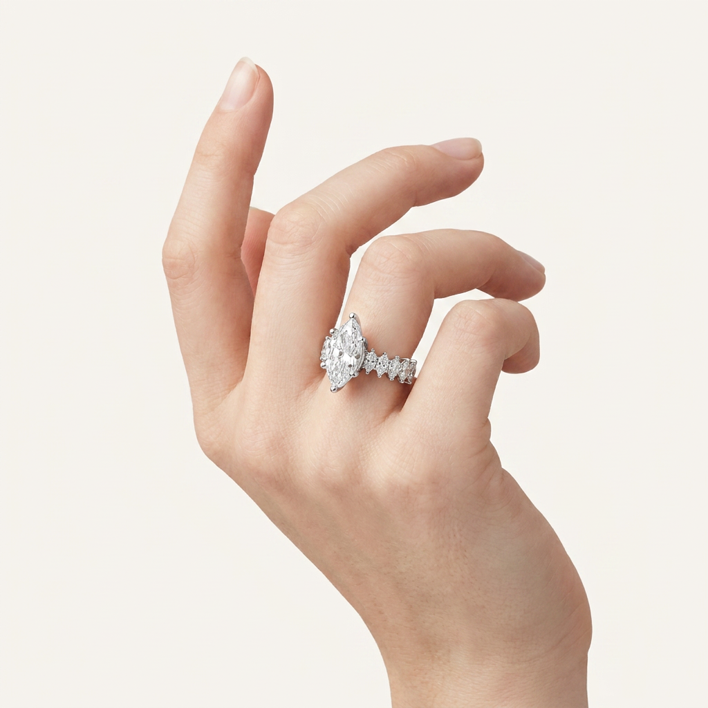 7CT Marquise Cut Certified Lab Grown Diamond Cluster Ring
