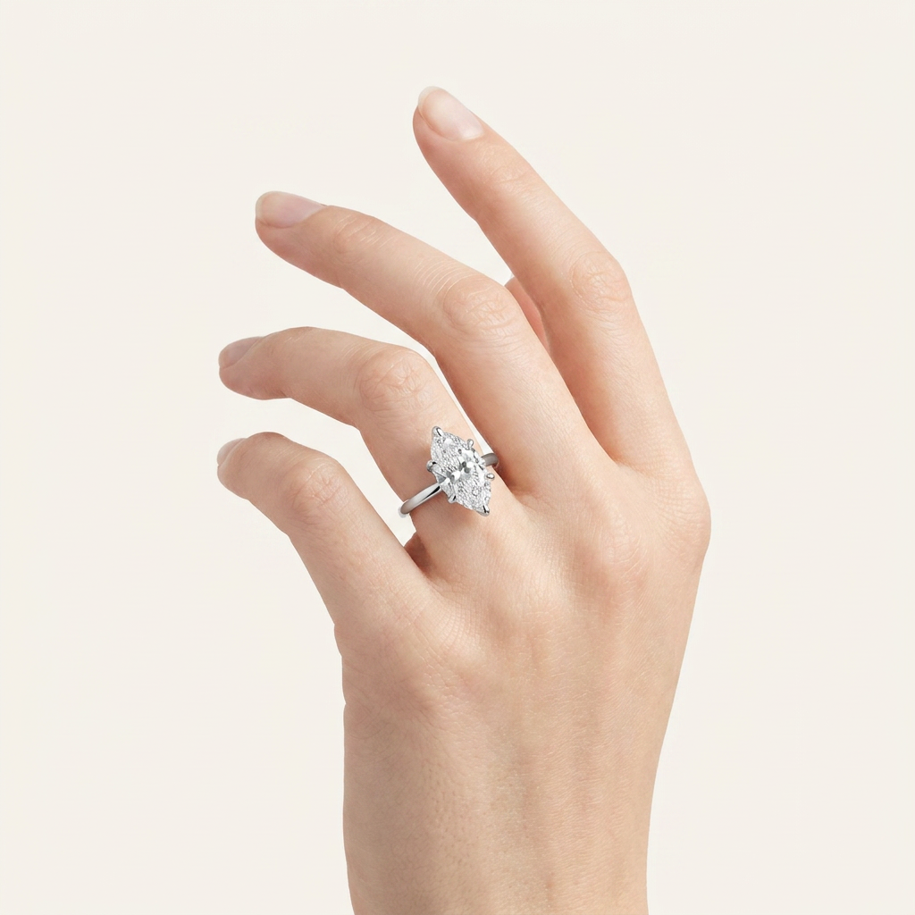3CT Marquise Cut Lab Grown Diamond Solitaire Ring