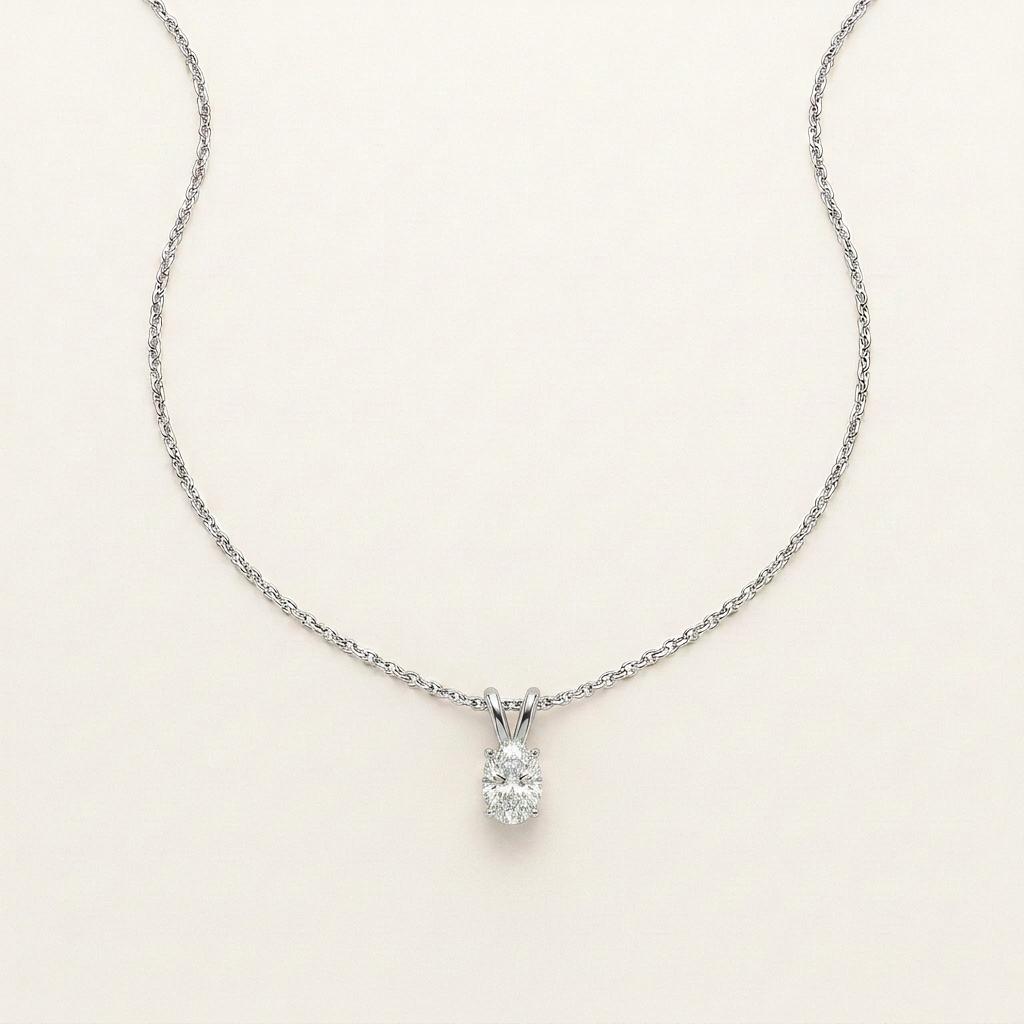 3CT Oval Cut Lab Grown Diamond Pendant Necklace