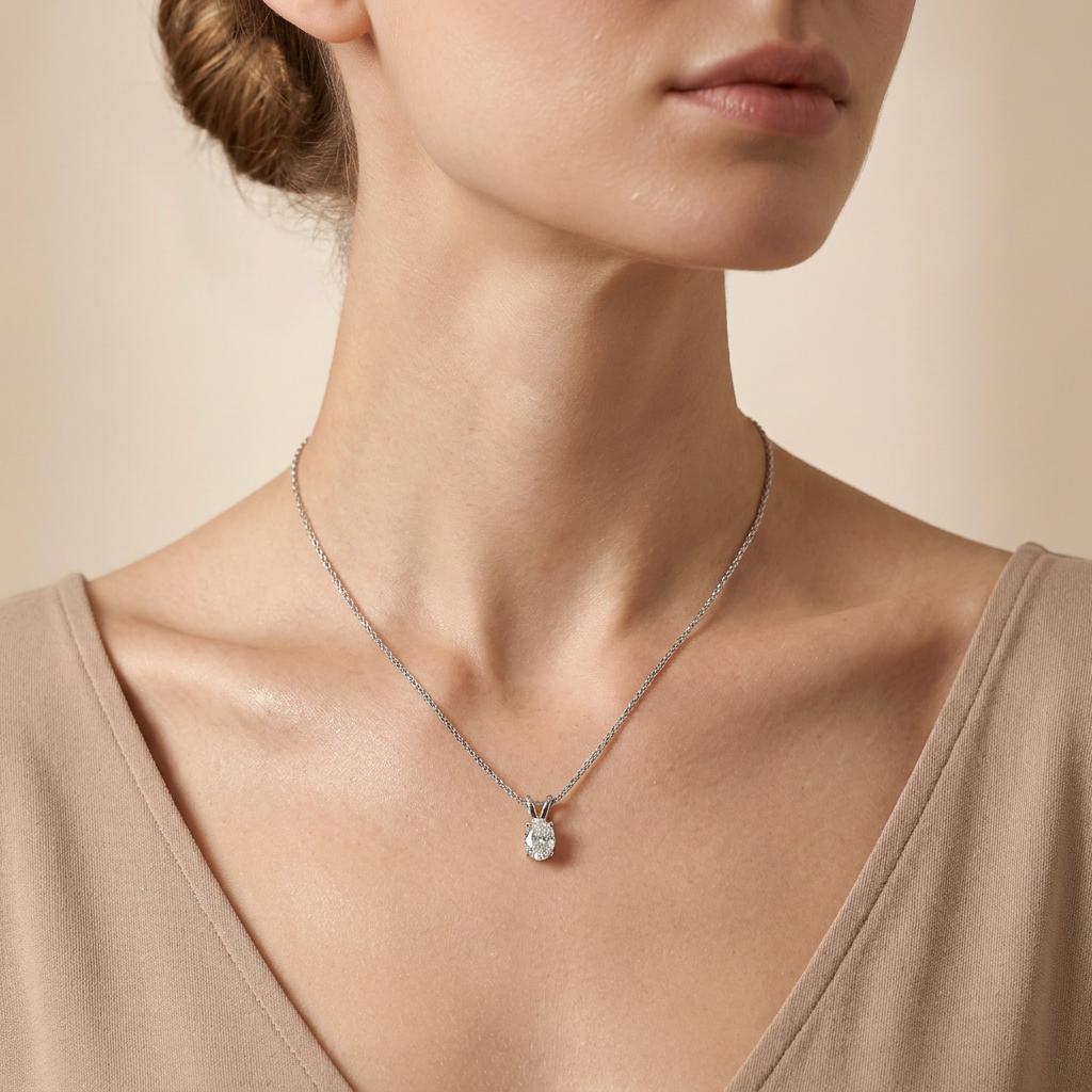 3CT Oval Cut Lab Grown Diamond Pendant Necklace