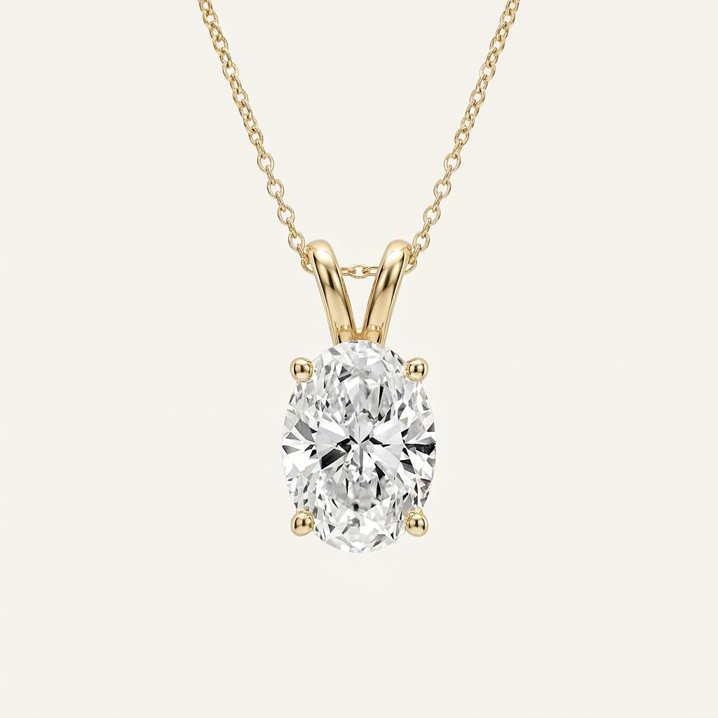 3CT Oval Cut Lab Grown Diamond Pendant Necklace