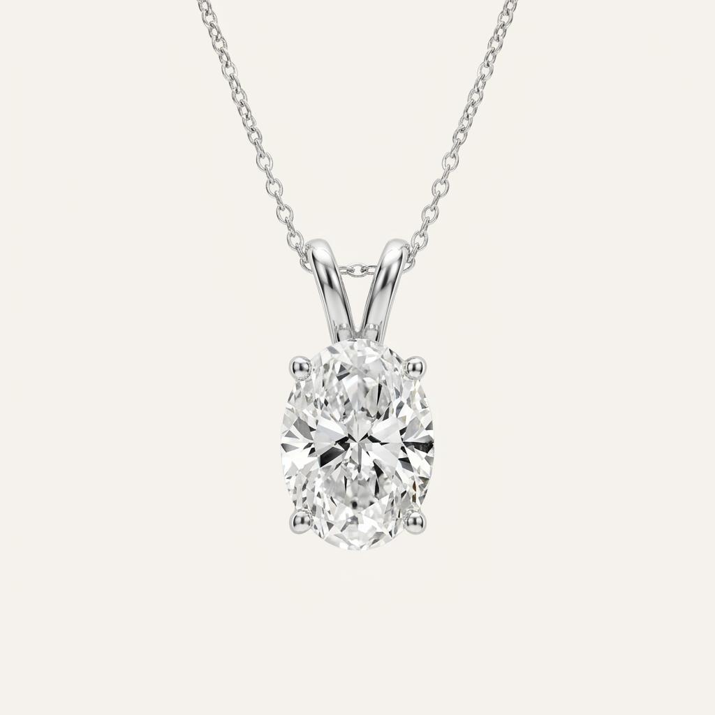 3CT Oval Cut Lab Grown Diamond Pendant Necklace