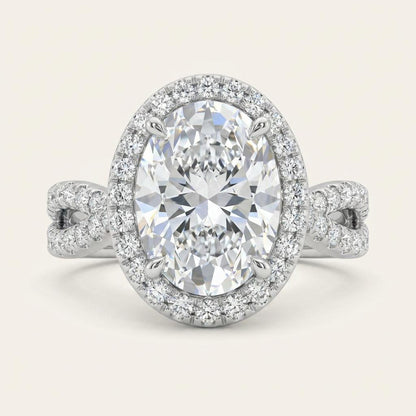 2 CT Oval Cut Lab Grown Diamond Split shank Halo Ring