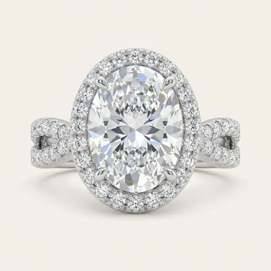 2 CT Oval Cut Lab Grown Diamond Split shank Halo Ring