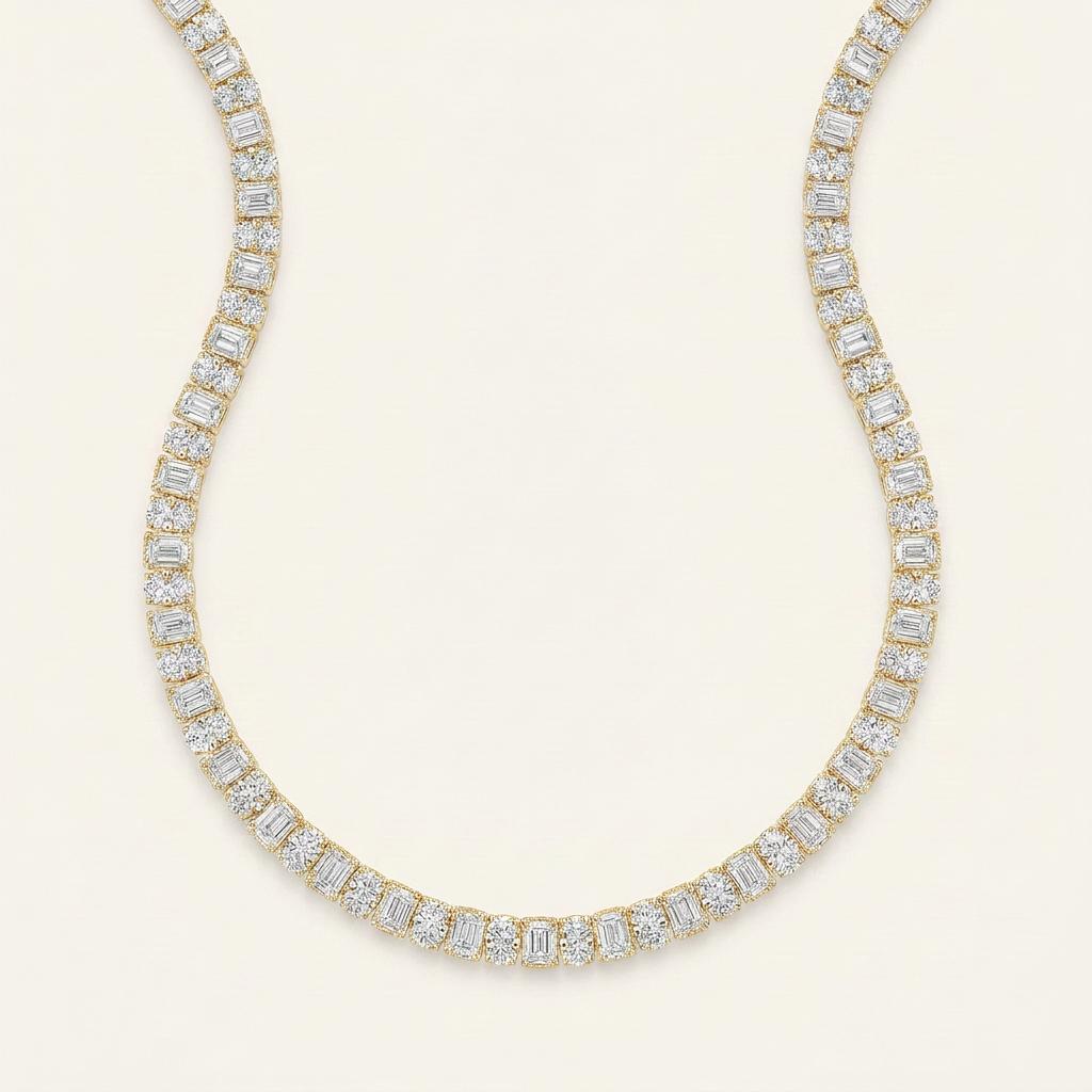 33CT Emerald Cut Lab Grown Diamond Tennis Neckalce