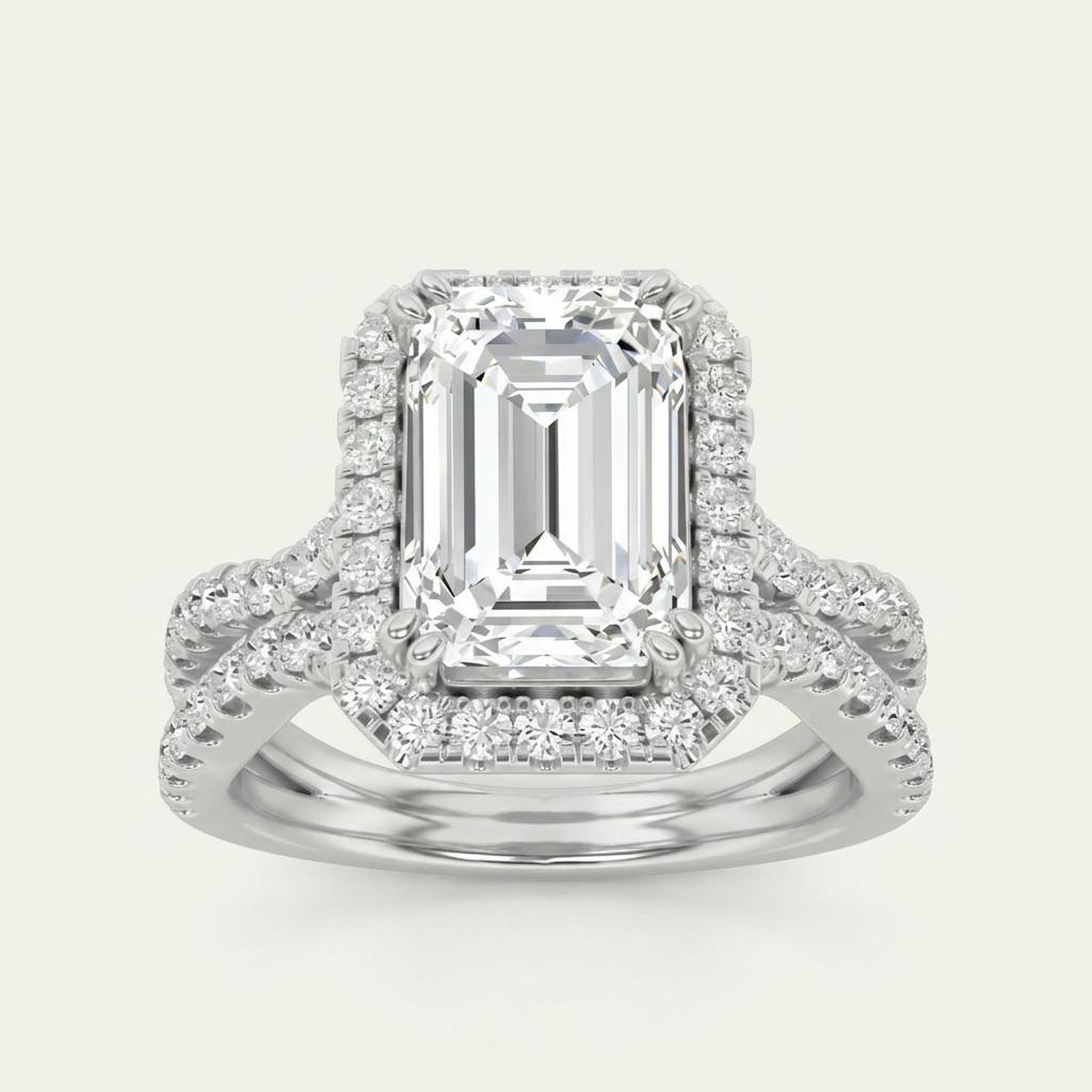2CT Emerald Cut Lab Grown Diamond Halo Ring