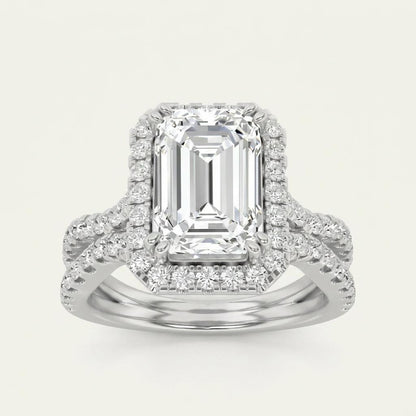 2CT Emerald Cut Lab Grown Diamond Halo Ring
