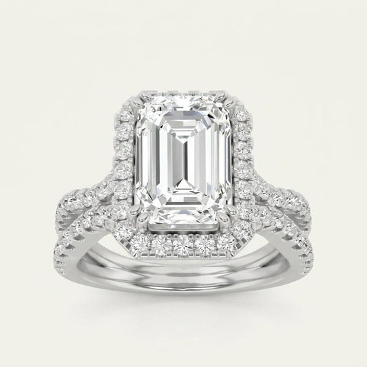 2CT Emerald Cut Lab Grown Diamond Halo Ring