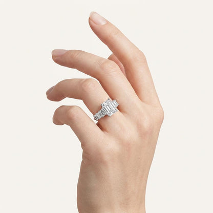 7.46CT Emeradl Cut Lab Grown Diamond Cluster Ring