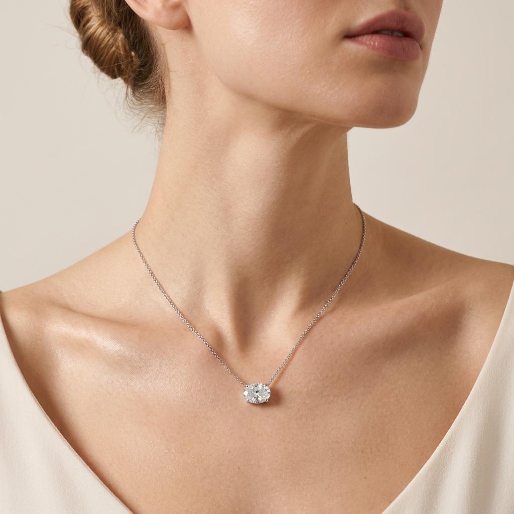 1 Ct Oval Lab Grown Diamond East West Pendant Necklace