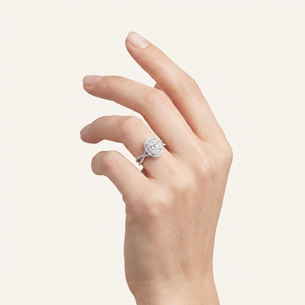 2 CT Oval Cut Lab Grown Diamond Split shank Halo Ring