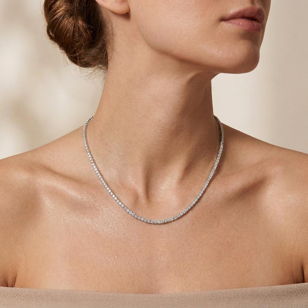 9.5CT Round Cut Lab Grown Diamond Tennis Necklace