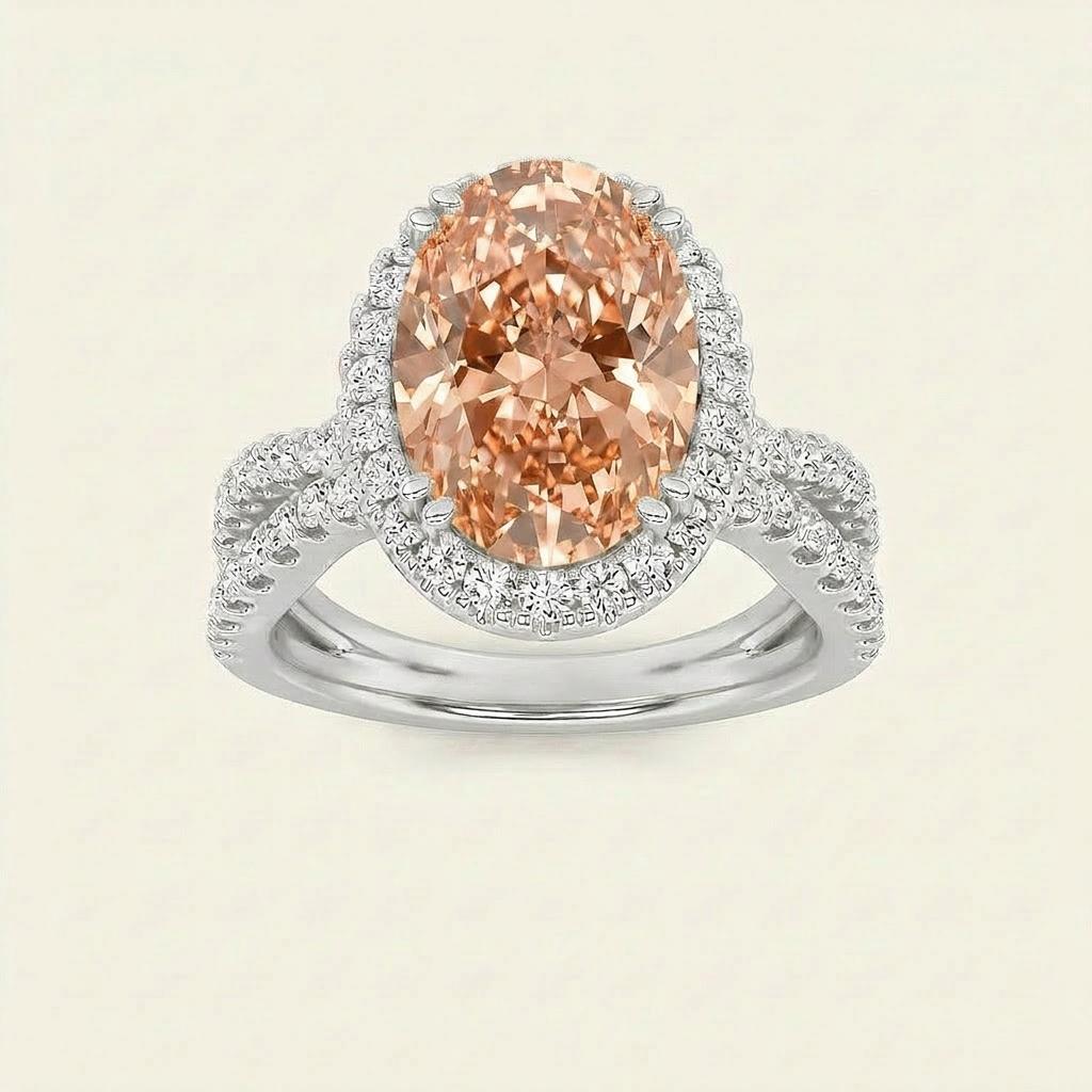 4CT Oval Cut Lab Grown Diamond Halo Engagement Ring