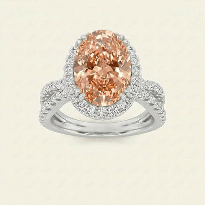 4CT Oval Cut Lab Grown Diamond Halo Engagement Ring