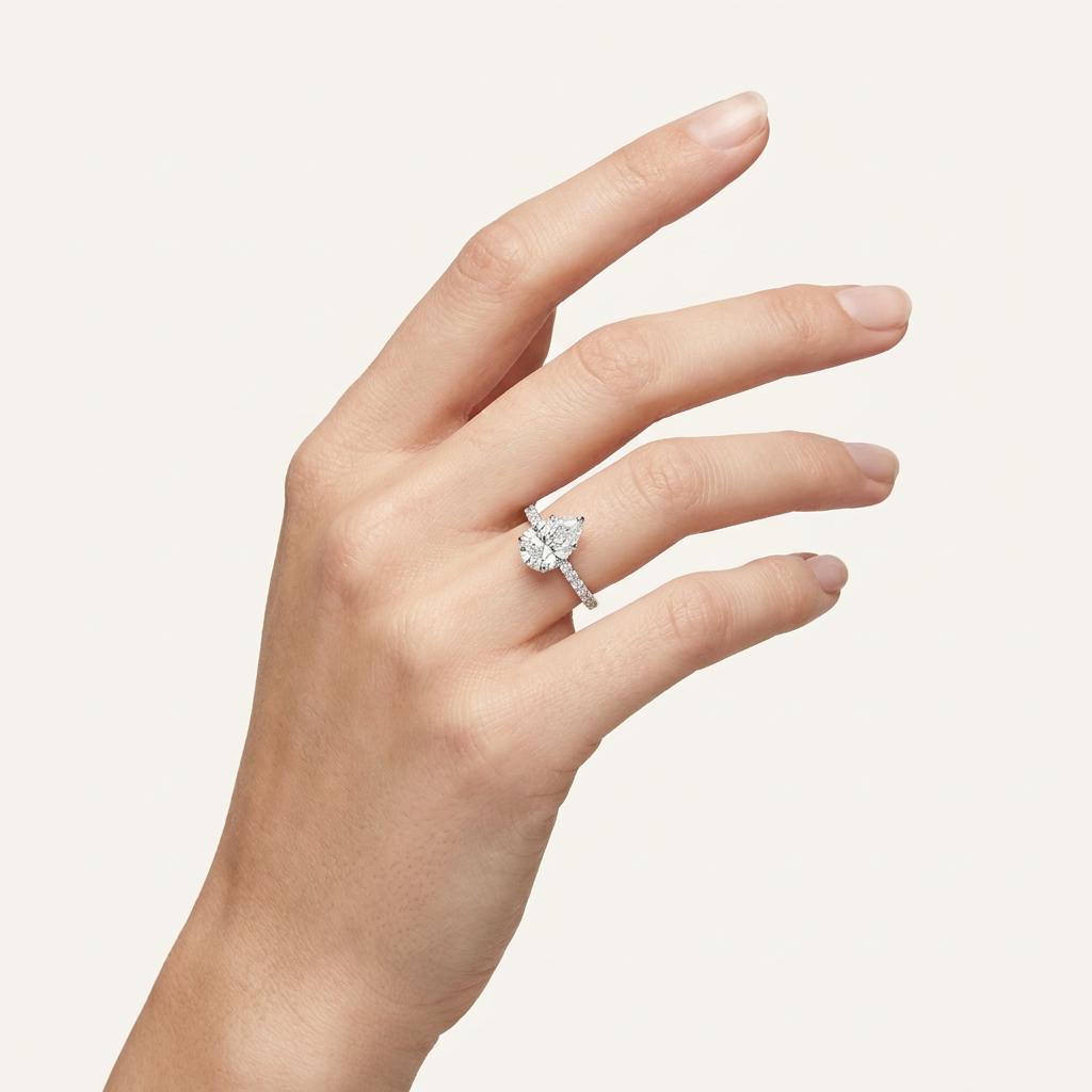 3.50CT Pear Cut Lab Grown Diamond Hidden Halo Side Stone Ring