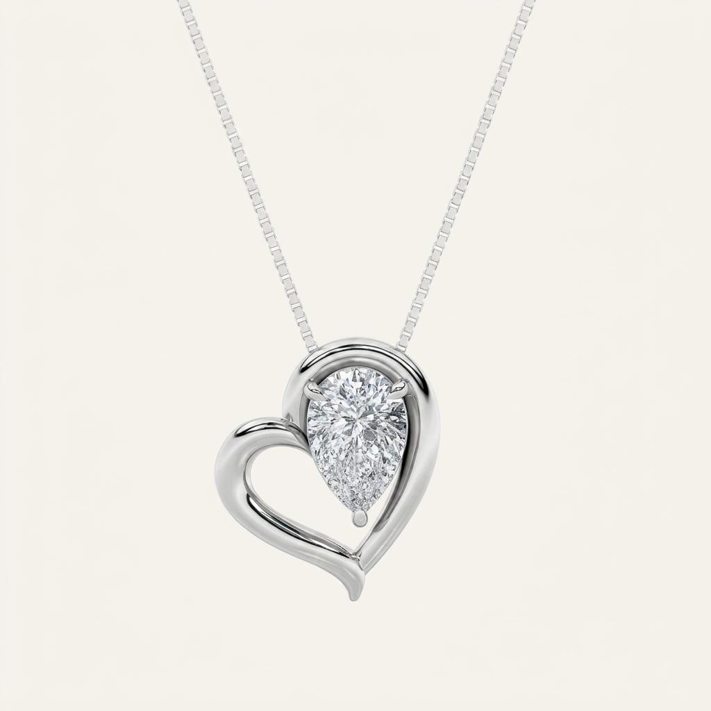 0.50CT Pear Cut Lab Grown Diamond Heart Pendant Necklace