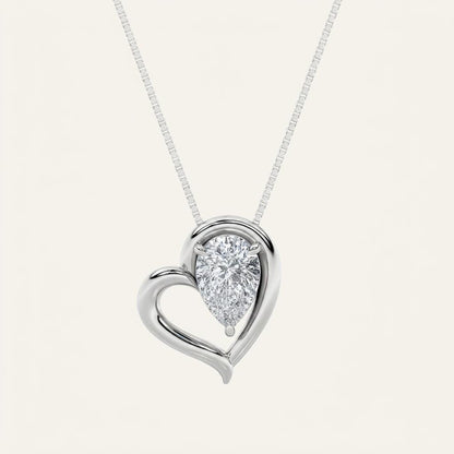 0.50CT Pear Cut Lab Grown Diamond Heart Pendant Necklace