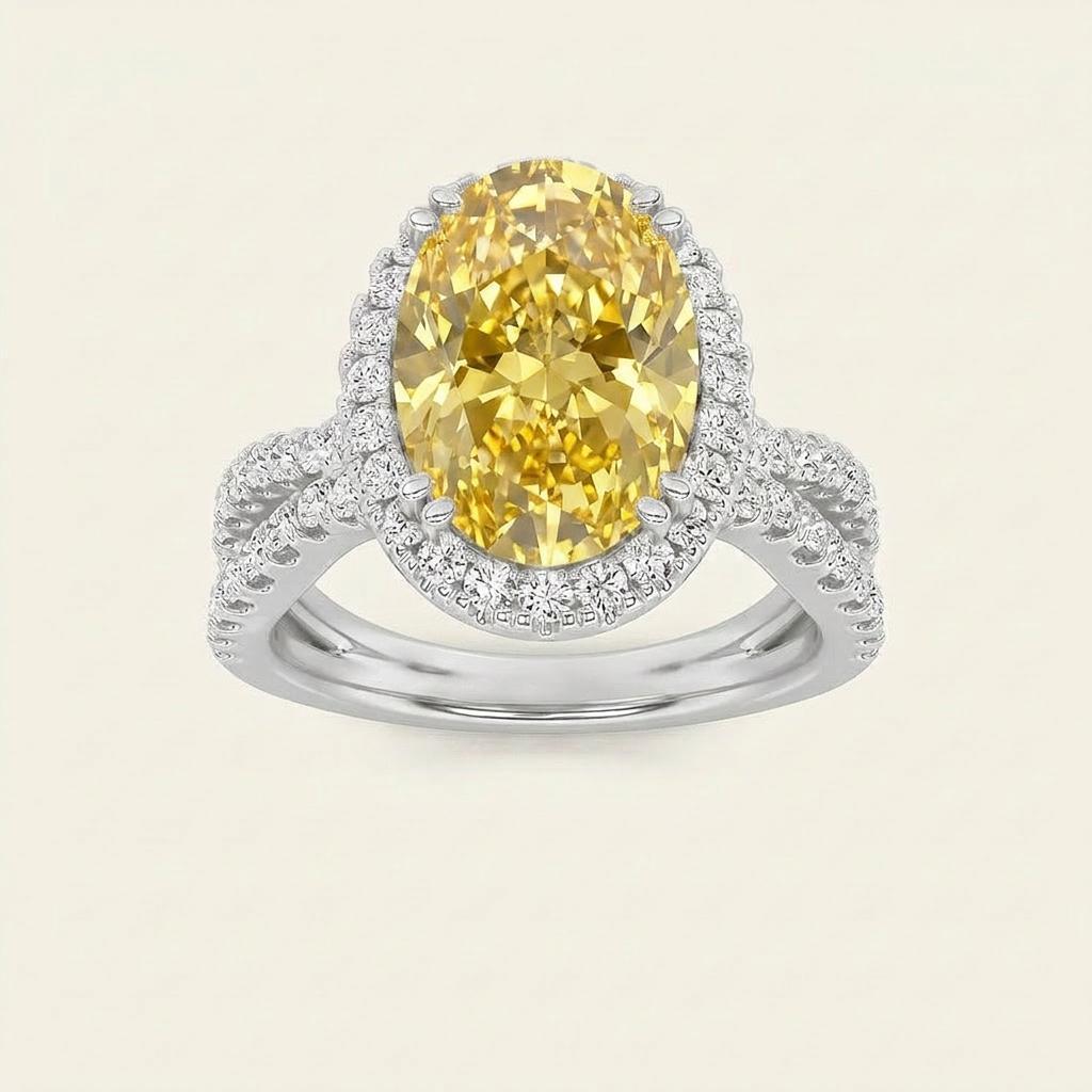 4CT Oval Cut Lab Grown Diamond Halo Engagement Ring
