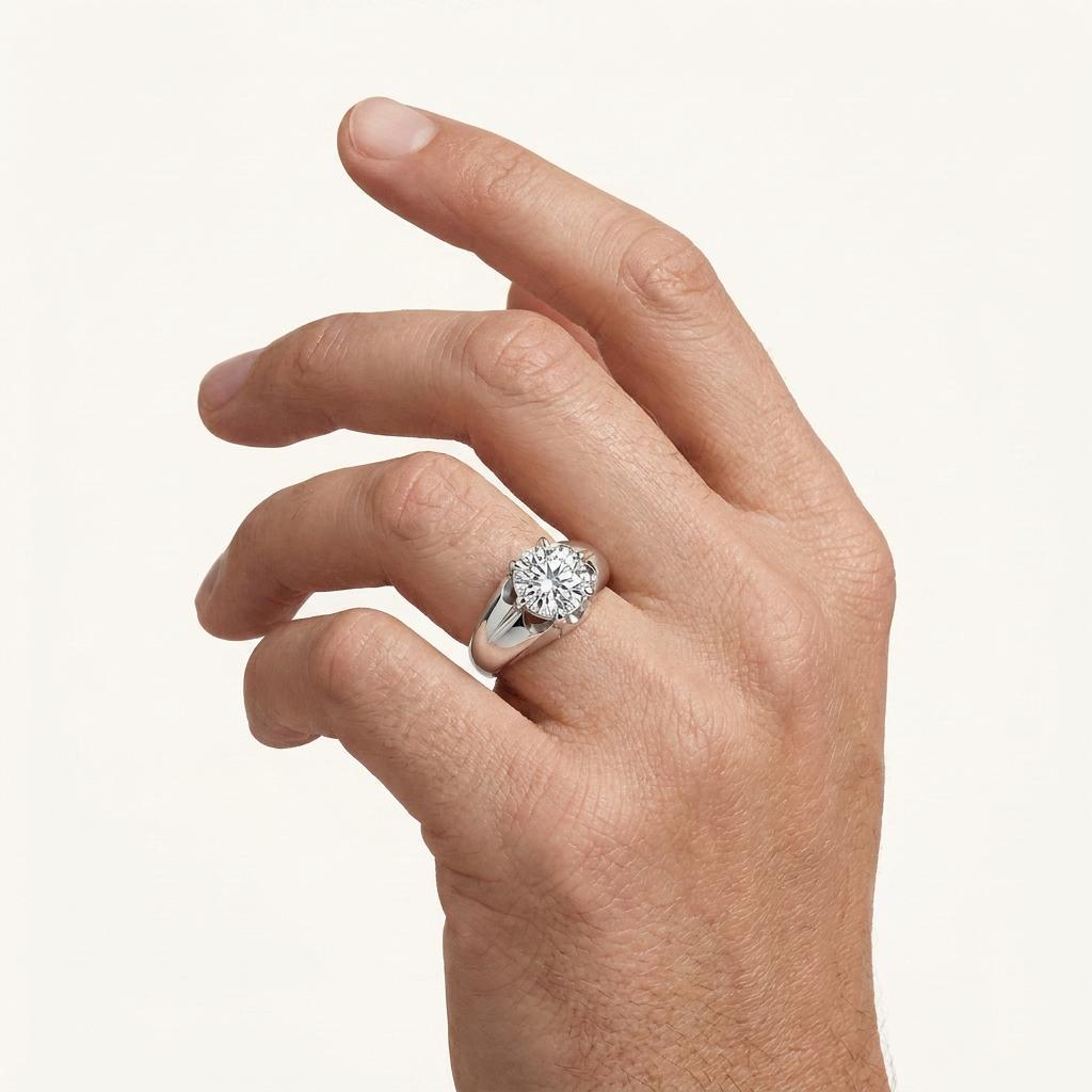 2CT Round Cut Lab Grown Diamond Solitaire Men's Ring