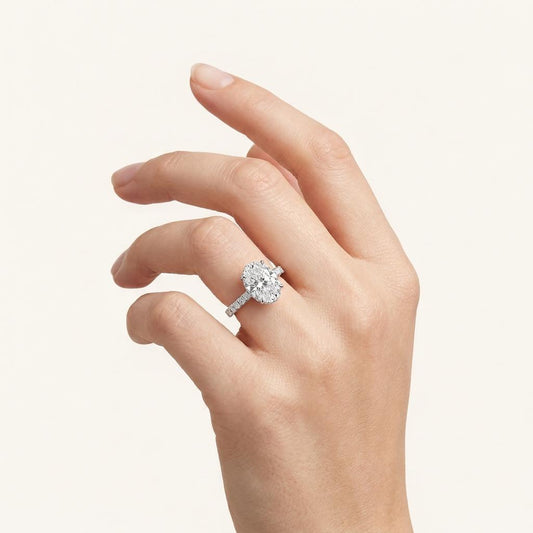 6.00CT Oval Cut Lab Grown Diamond Hidden Halo Side Stone Ring