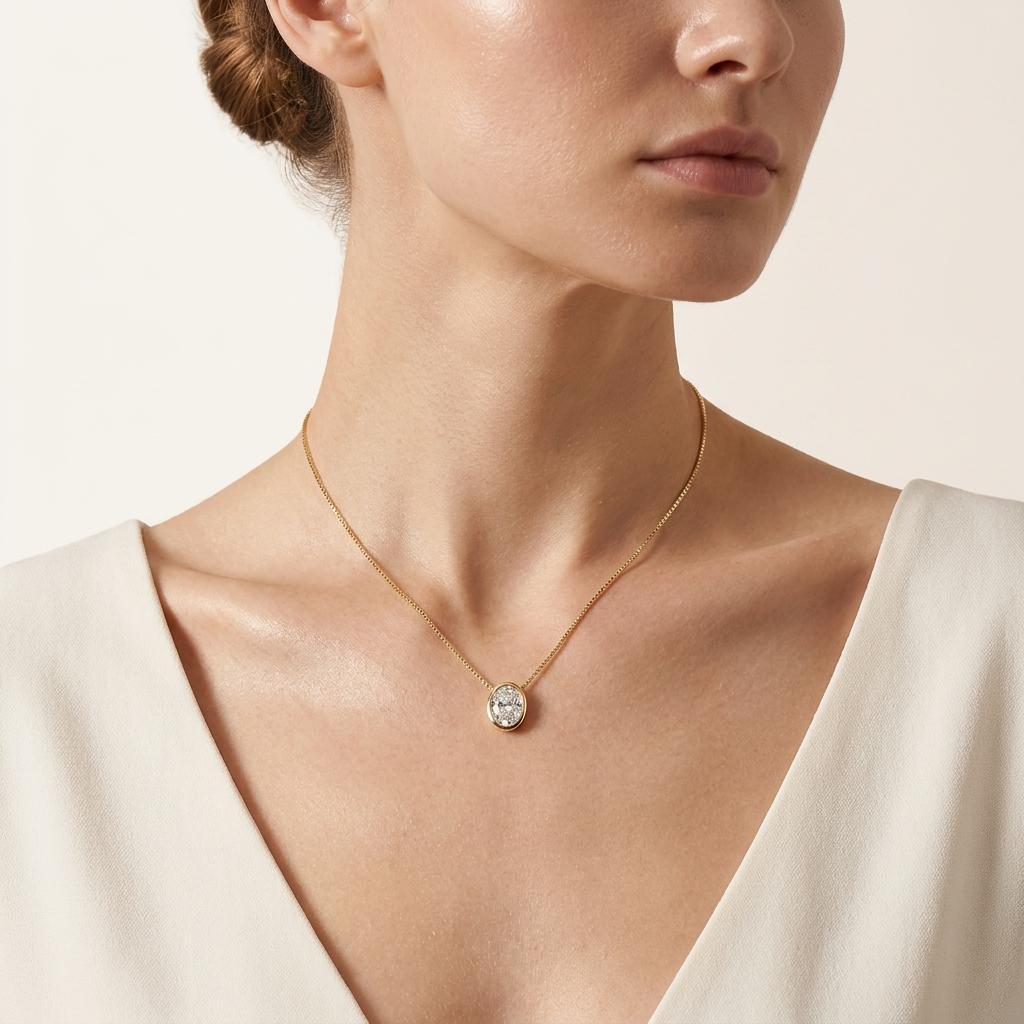 1 Ct Oval Lab Grown Diamond Pendant Necklace