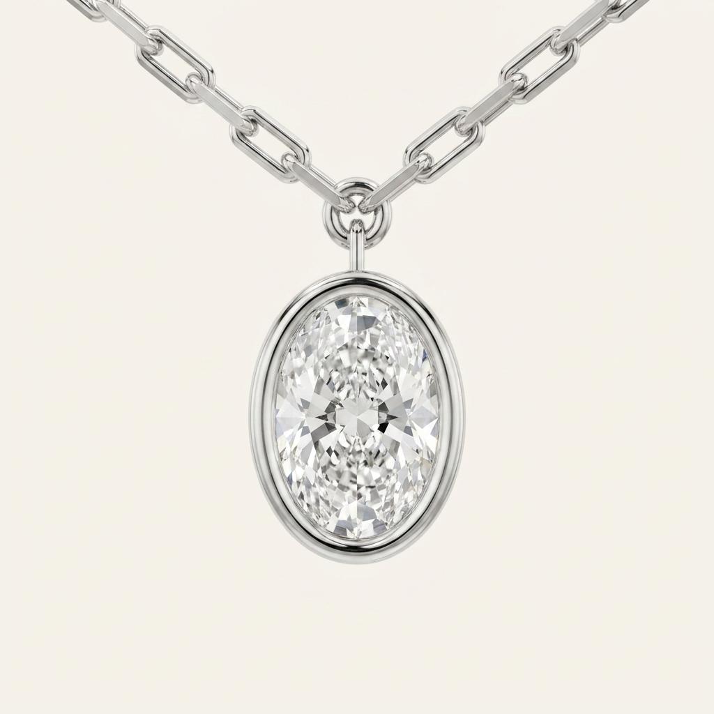 2CT Oval Cut Lab Grown Diamond Pendant Necklace