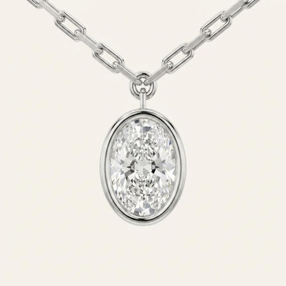 2CT Oval Cut Lab Grown Diamond Pendant Necklace