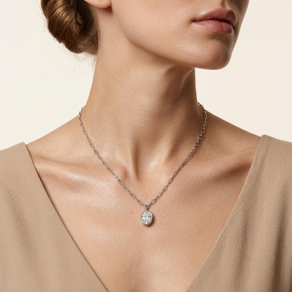 2CT Oval Cut Lab Grown Diamond Pendant Necklace