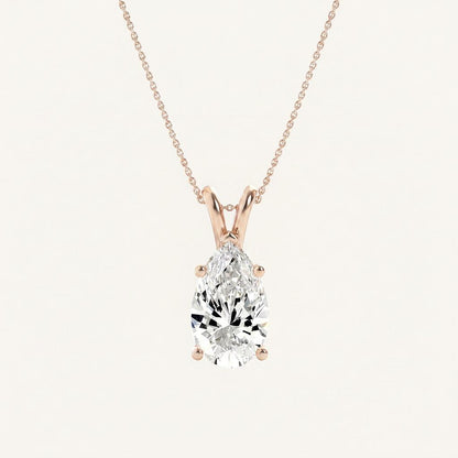 1CT Pear Cut Lab Grown Diamond Pendant Necklace