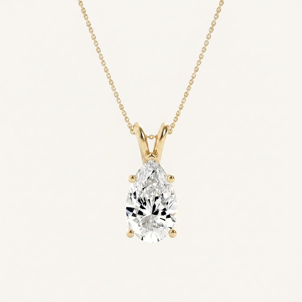 2CT Pear Cut Lab Grown Diamond Pendant Necklace