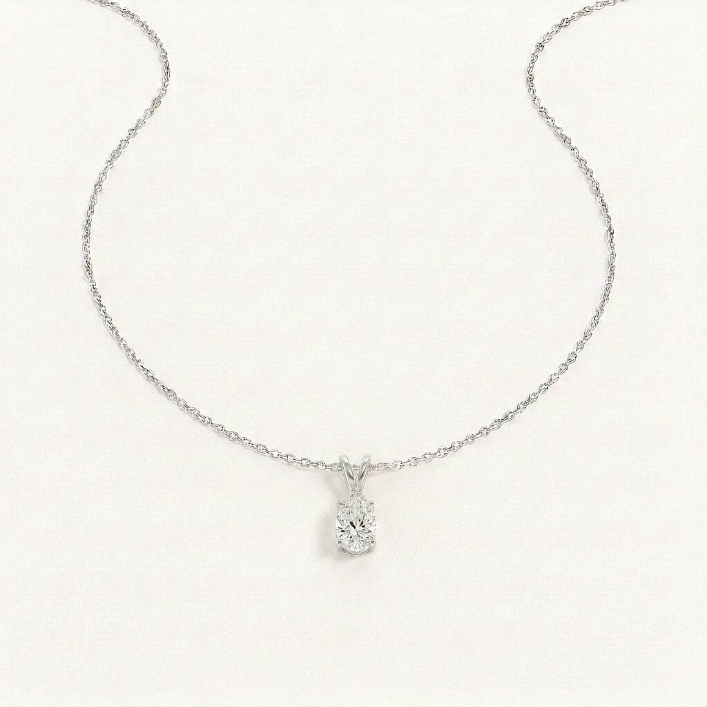 1CT Pear Cut Lab Grown Diamond Pendant Necklace