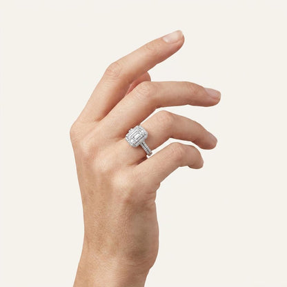 3CT Radiant Cut Lab Grown Diamond Halo Accented Engagement Ring