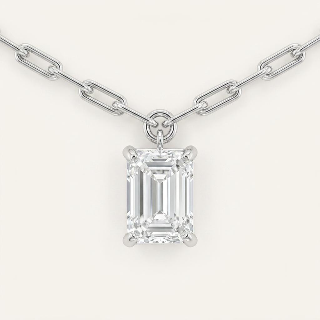 2CT Emerald Cut Lab Grown Diamond Pendant Necklace