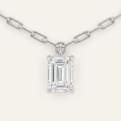 2CT Emerald Cut Lab Grown Diamond Pendant Necklace