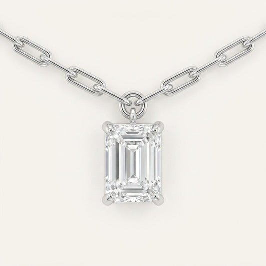 2CT Emerald Cut Lab Grown Diamond Pendant Necklace