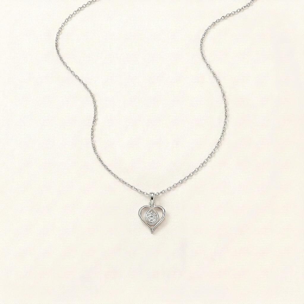 1.5CT Round Cut Lab Grown Diamond Pendant Heart Necklace