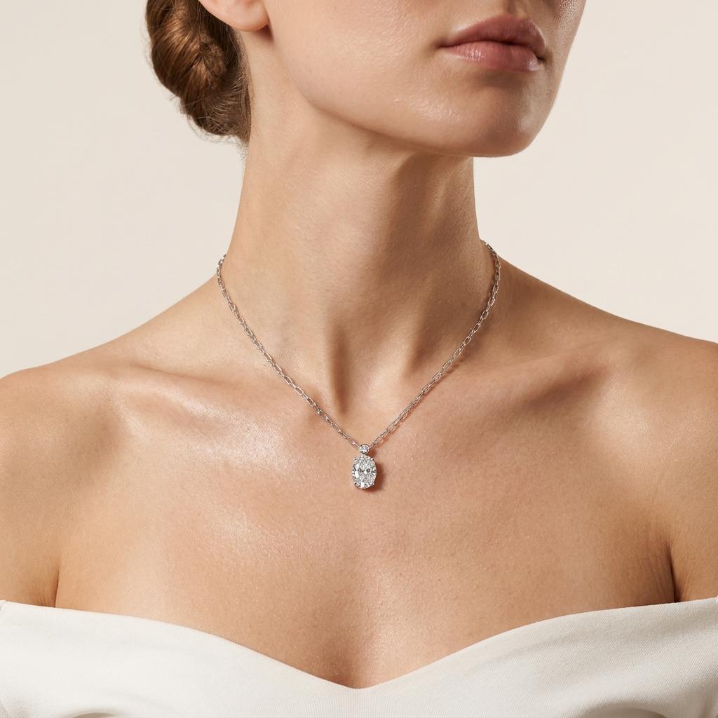 2CT Oval Cut Lab Grown Diamond Strata Chic Pendant Necklace