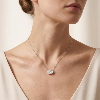 2 Ct Oval Lab Grown Diamond East West Pendant Necklace