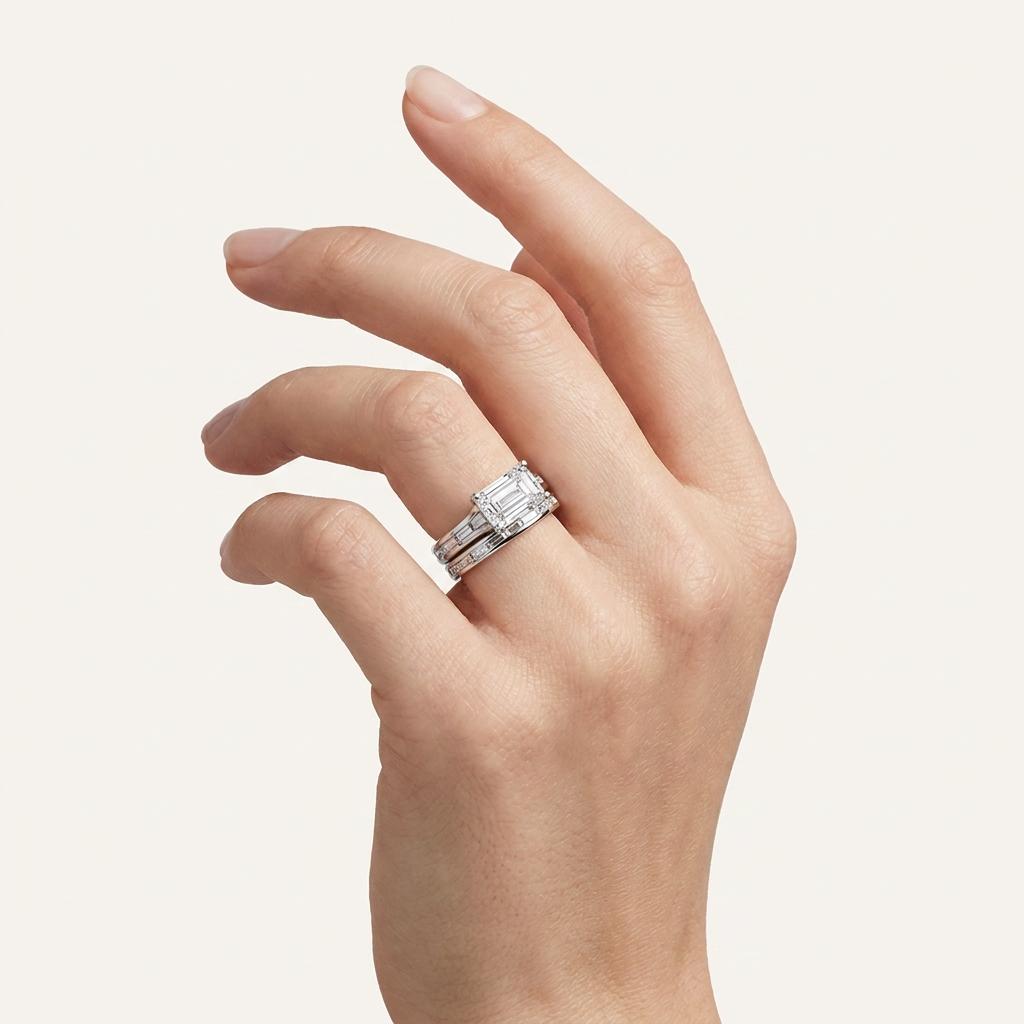 3.59CT Emerald Cut Lab Grown Diamond Bridal Set