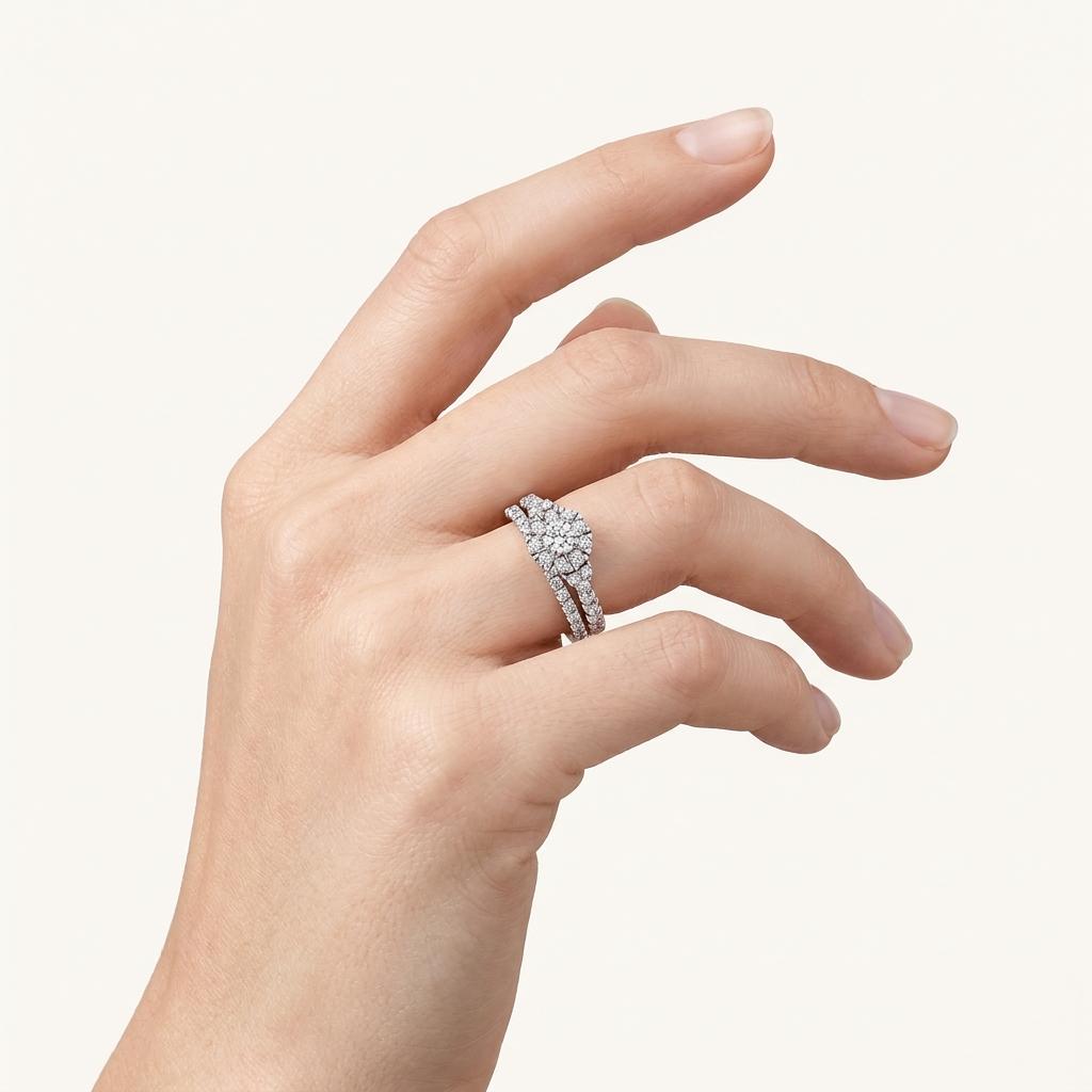 1.00CT Round Cut Lab Grown Diamond Halo Bridal Set