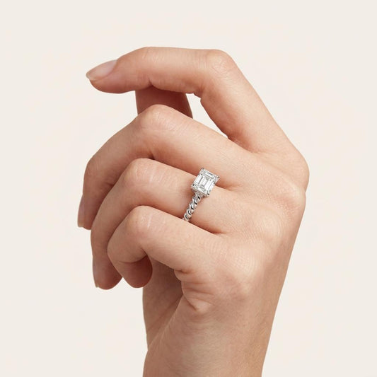 0.5CT Emerald Cut Lab Grown Diamond Petite Solitaire Engagement Ring