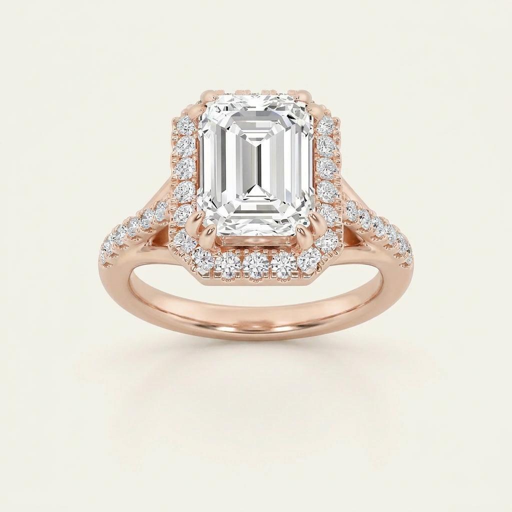 3CT Emerald Cut Lab Grown Diamond Halo Engagement Ring