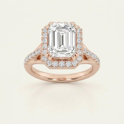 3CT Emerald Cut Lab Grown Diamond Halo Engagement Ring